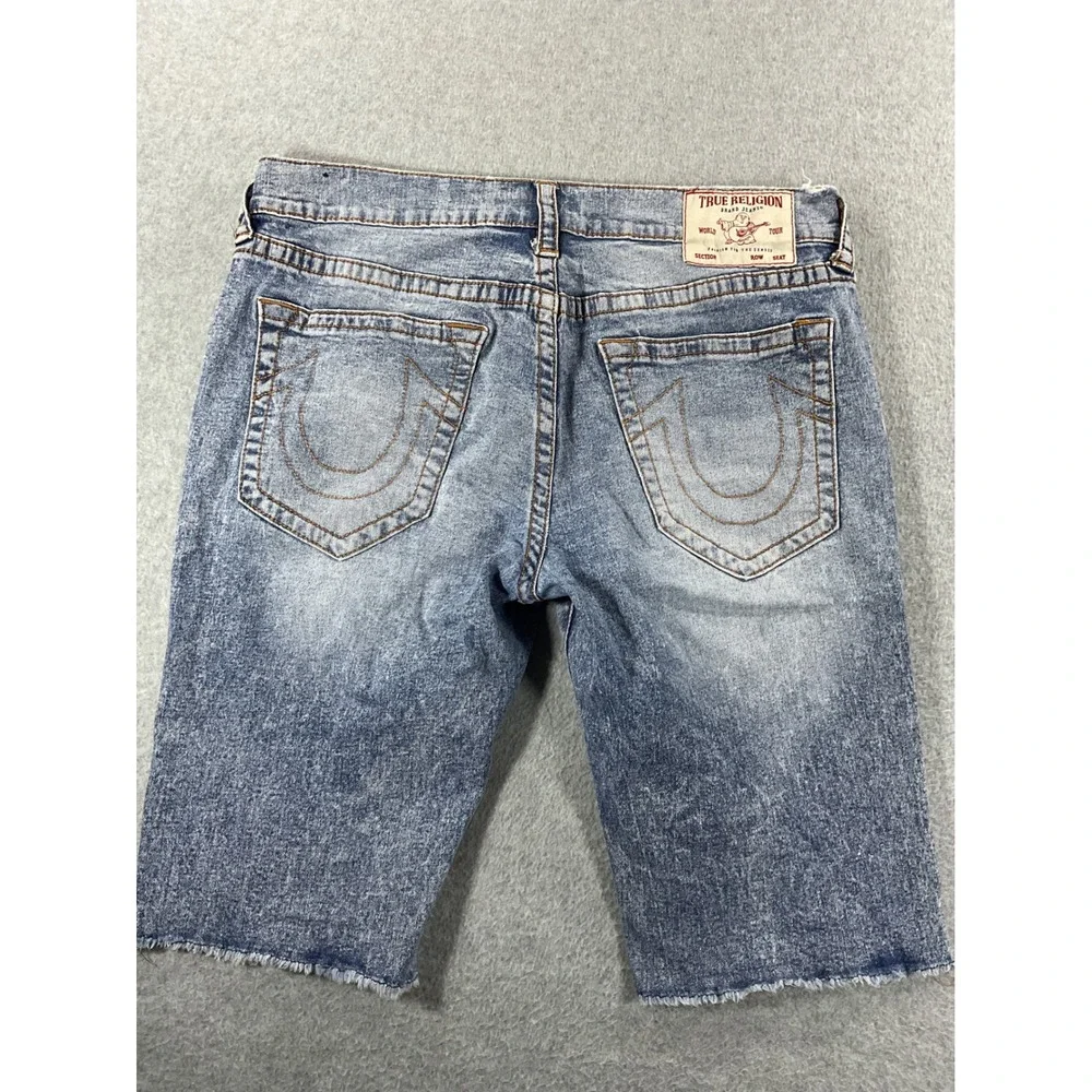 True Religion Rocco Relaxed Skinny Denim Mens 34 Blue Acid Wash Cut Off 1127